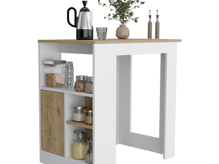 Kitchen Island Three Open Side Storage Shelves And One Push-To-Open Cabinet - White / Macadamia