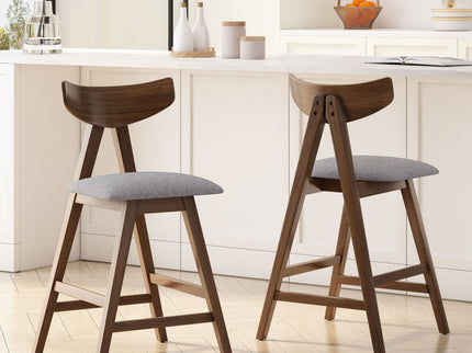 Mid Century Modern Counter Stool With V Shape Frame And Upholstered Seating