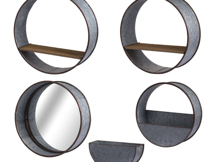 Farmhouse Round Metal Wall Planter (Set of 5) - Gray