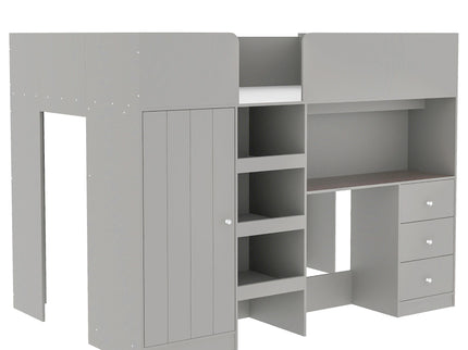 Loft Bed With Built In Wardrobe, Desk, Shelves, And Drawers
