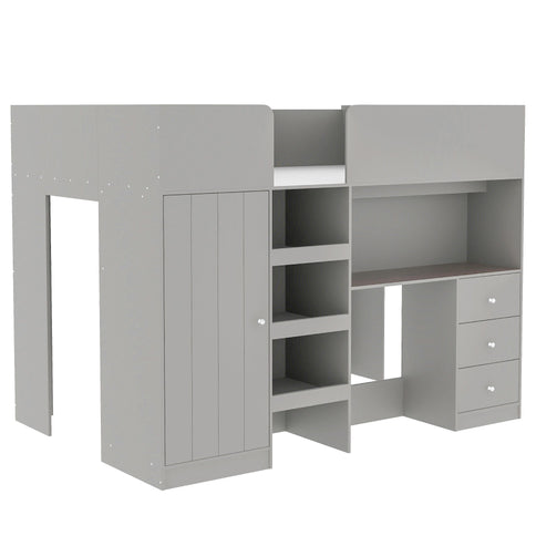 Loft Bed With Built In Wardrobe, Desk, Shelves, And Drawers