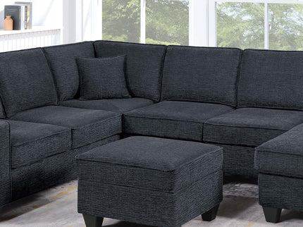 5 Piece Sectional Set With USB Port Left Arm Loveseat Chaise Right Arm Loveseat Corner Wedge Armless Chair Ottoman Upholstered - Black / Slate