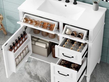 Modern Bathroom Vanity With Sink Top, Flip Drawer Design