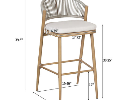 Outdoor Bar Height Metal Frame Counter Stools With Scallop Shaped Backrest & Water Resistant Cushions