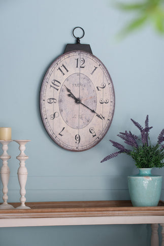 Antique Oval Wall Clock, Traditional Vintage Home Decor Clock - Ivory