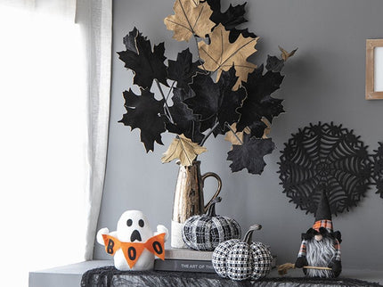 Light Plaid Pumpkin, For Holiday Halloween Decor - Black / White