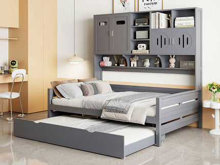 Daybed With All-In-One Cabinet And Shelf