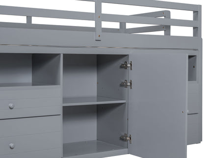 Loft Bed With 4 Drawers, Underneath Cabinet And Shelves