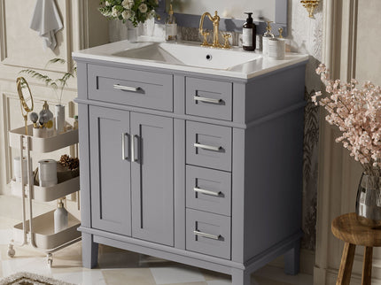 Modern Bathroom Vanity With Sink, Storage Cabinet, Soft Close Doors, Deep & Standard Drawers