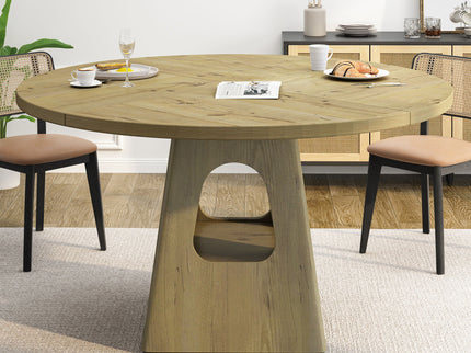 Farmhouse Round Dining Table With Storage Base