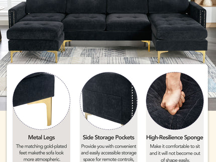 Modern L - Shape Convertible Sectional Sofa With Movable Ottoman