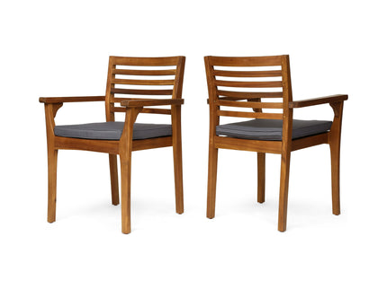 Outdoor Dining Chair With Slat Back And Acacia Wood Frame (Set of 2) - Gray / Teak