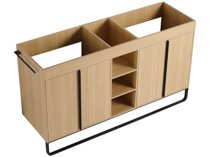 58" Freestanding Bathroom Cabinet With 4 Soft Close Doors & 3 Open Racks (Vanity Only, No Sink) - Oak