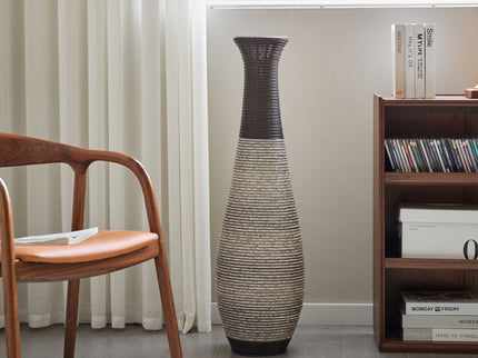Tall Standing Designer Floor Vase Durable Artificial Rattan Elegant 2 Tone Finish Ideal Decor Accent For Living Room, Bedroom, Entryway Stylish Home Decor Statement Piece - Black / Gray