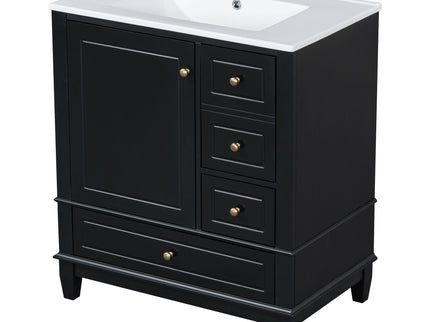 Freestanding Bathroom Vanity With Sink, Soft Close Door, 3 Drawers