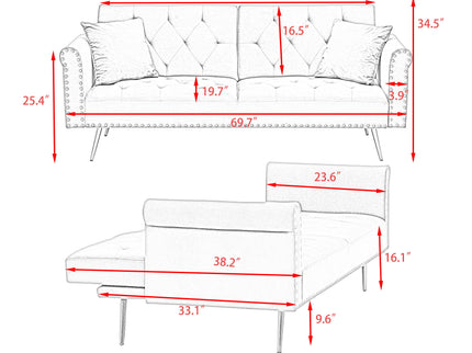Luxurious Sofa Bed With Nail Head Trim And Matching Pillow
