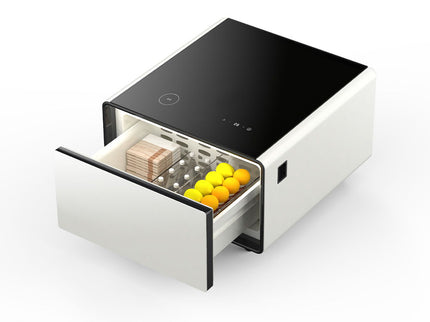 Modern Smart Side Table With Built-In Fridge, Wireless Charging, Temperature Control, Power Socket, USB Ports, Outlet Protection, Induction Light