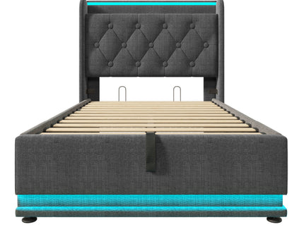 Upholstered Bed, 360 Surround LED Function, Remote Control, Hydraulic Storage Bed With USB, Type-C Charging (Without Mattress)