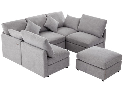 Sectional Sofa Modular U-Shaped With Ottoman & USB Ports