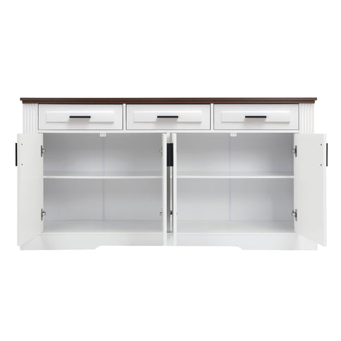 Fluted Sideboard Buffet Cabinet With 4 Doors And 3 Drawers