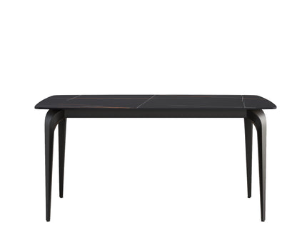 63" Artificial Stone Black Curved Black Metal Leg Dining Table, 6 People - Black
