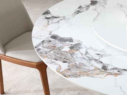 Dining Table, Round With Lazy Susan For Dining Room - Walnut / White
