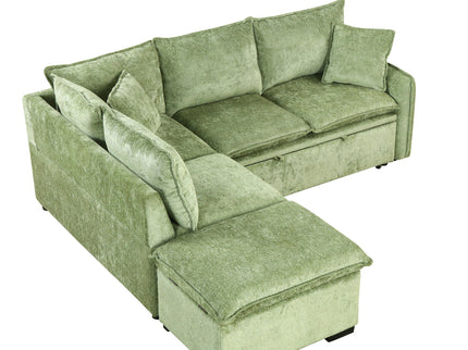 Convertible Sofa Bed Sectional Sofa Sleeper L-Shaped Sofa With A Storage Ottoman, Two Pillows, Two Power Sockets And Two USB Ports For Living Room