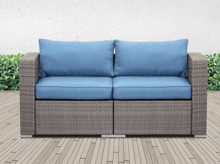2 Piece Patio Loveseat Set With Thick Cushions, Outdoor Sectional Sofa For Balcony - Blue / Brown