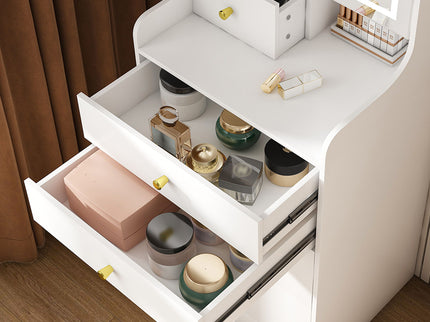 3 In 1 Dressing Table With LED Mirror & Storage Stool, Compact Makeup Vanity - White