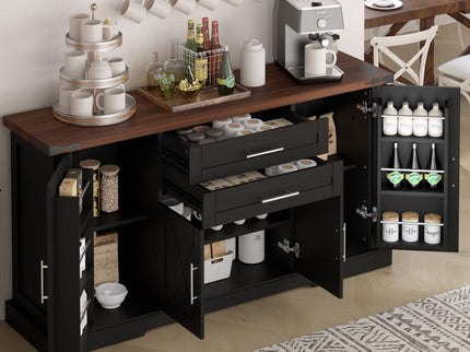 Barn Door Storage Cabinet With 2 Drawers & Door Rack, Adjustable Shelves