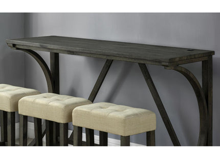Dining Table Set With USB Charging Ports, Biscuit Tufted Stools - Beige / Brown