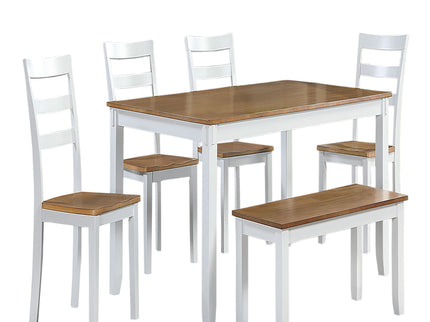 6 Piece Dining Set Table With 4 Side Chairs And Bench - Light Brown / White
