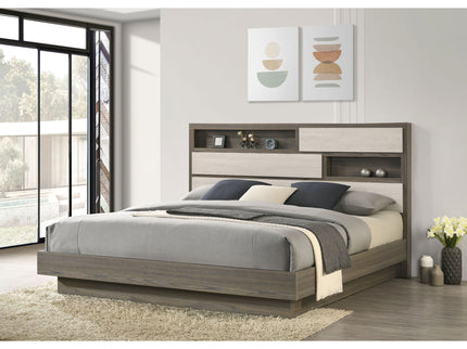 Eastern King Bed Bookcase Headboard With Hidden Storage - Oak