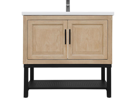 Modern Freestanding Bathroom Vanity With Ceramic Sink, Hot And Cold Faucet, Storage Cabinet & Open Shelf