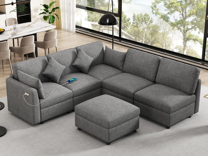 Sectional Sofa Modular U-Shaped With Ottoman & USB Ports