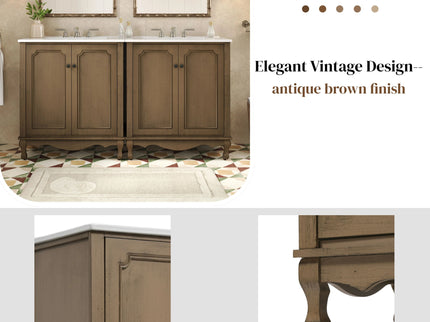 Vintage Double Sink Bathroom Vanity Set With Ceramic Sinks