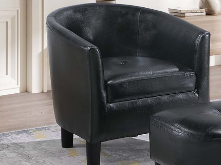 Accent Chair With Matching Ottoman Upholstered Round Backrest, Seating Set - Black