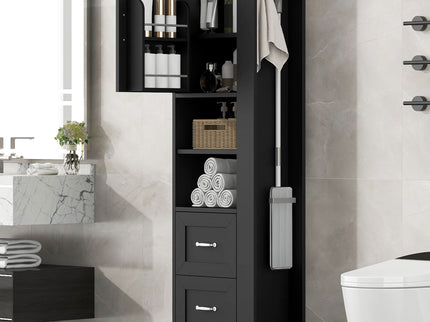 Freestanding Bathroom Storage Cabinet With Adjustable Shelves And Side Hooks Board, Rectangle Design