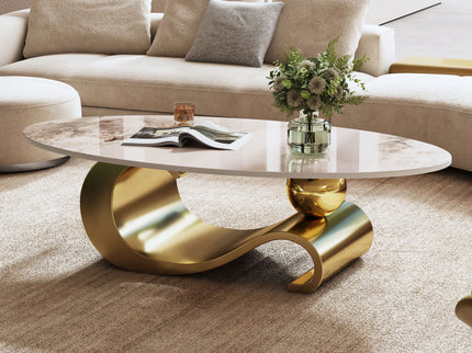 Oval Coffee Table For Living Room - Gold / White