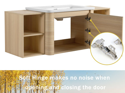Wall Mounted Bathroom Vanity With Sink, Storage Shelves & Soft Close Door