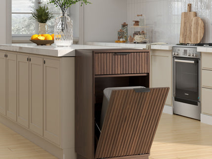 Tilt Out Trash Can Cabinet With Wave Textured Drawer & Pull Out Bin