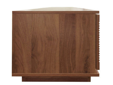 TV Stand, Entertainment Center With Fluted Door & Cable Management, Soft Closing Hinges - Walnut