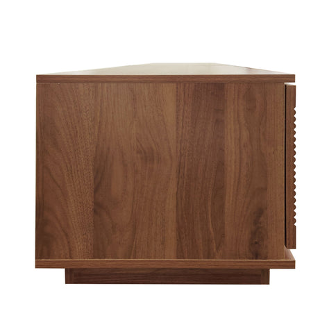TV Stand, Entertainment Center With Fluted Door & Cable Management, Soft Closing Hinges - Walnut