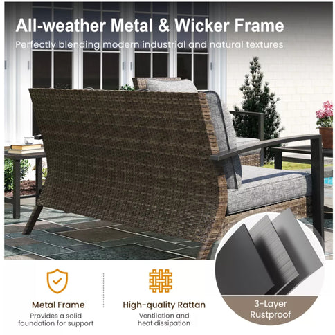 2 Piece Patio Set With Cushions & Coffee Table
