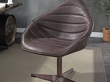 Pipino - Top Grain Leather Accent Chair With Swivel - Antique Ebony
