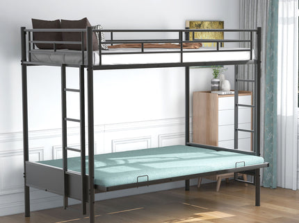 Twin Over Full Bunk Bed, Multifunction - Black