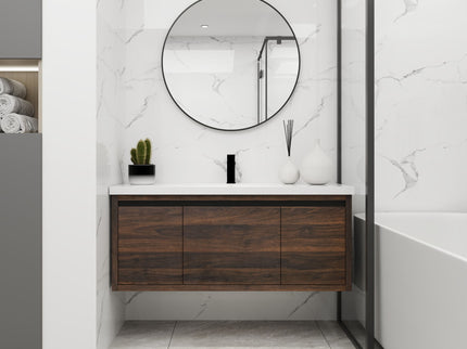 Floating Bathroom Vanity With Resin Sink And Soft Close Doors