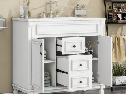 Bathroom Vanity With Top Sink, Basin On Cabinet With 2 Soft Closing Doors And 2 Drawers