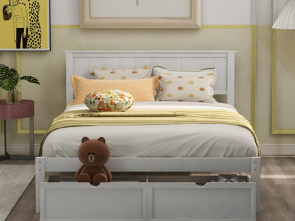 Full Size Platform Bed With Under Bed Drawers - White