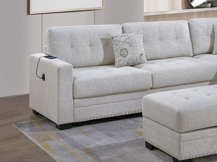 L - Shaped Sectional Sofa Set With Storage Ottoman, Tufted Upholstery Nailhead Trim